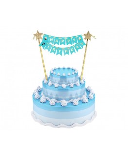 Topper happy birthday pik baner na tort niebieski